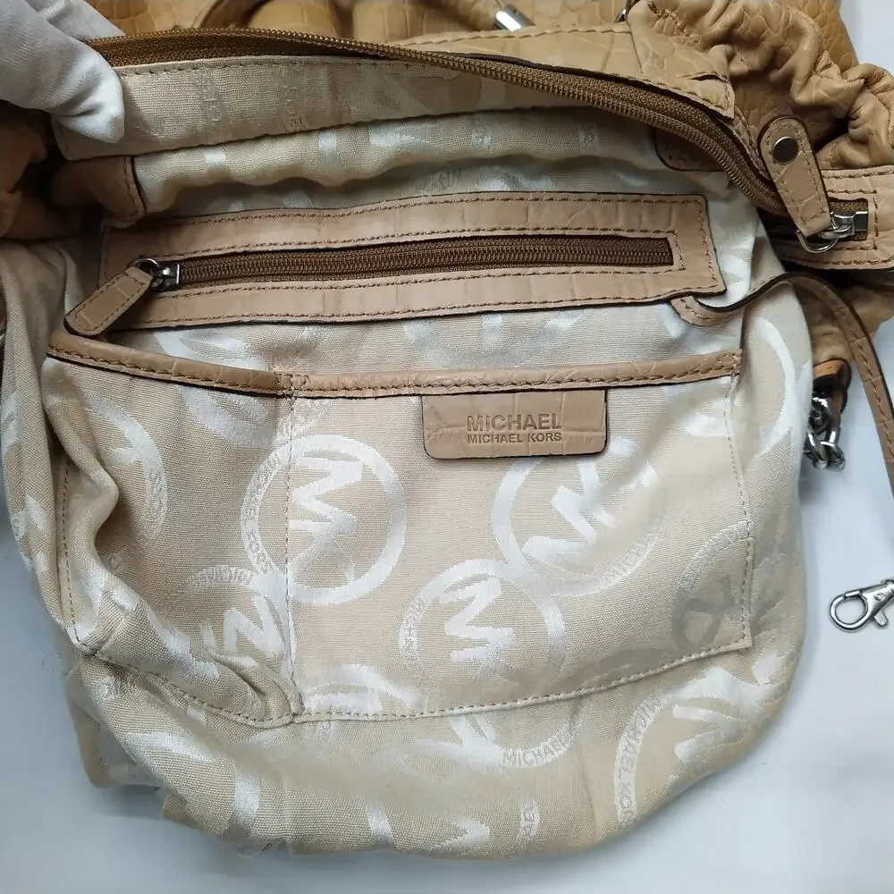 Michael Kors Tan Leather Crocodile Embossed Leather Chain Strap Shoulder Bag